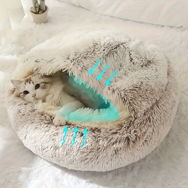 Cozy Shell-Shaped Cat Bed - Plush, Thickened Pet Nest with Non-Slip Waterproof Bottom for Cats & Small Dogs